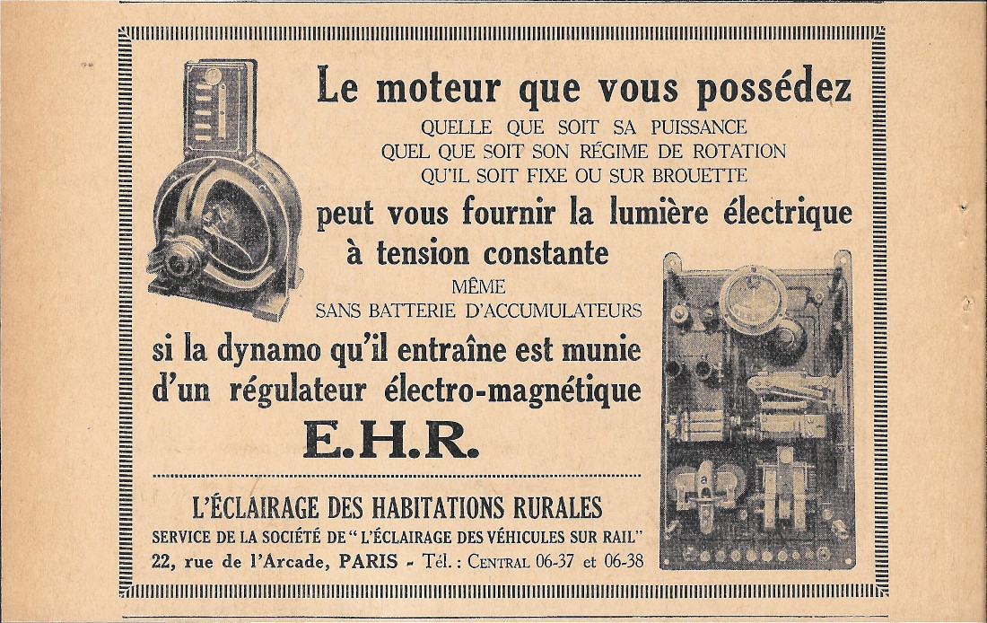 EHR. L'eclarage des habitattions rurales - Advertising 1920