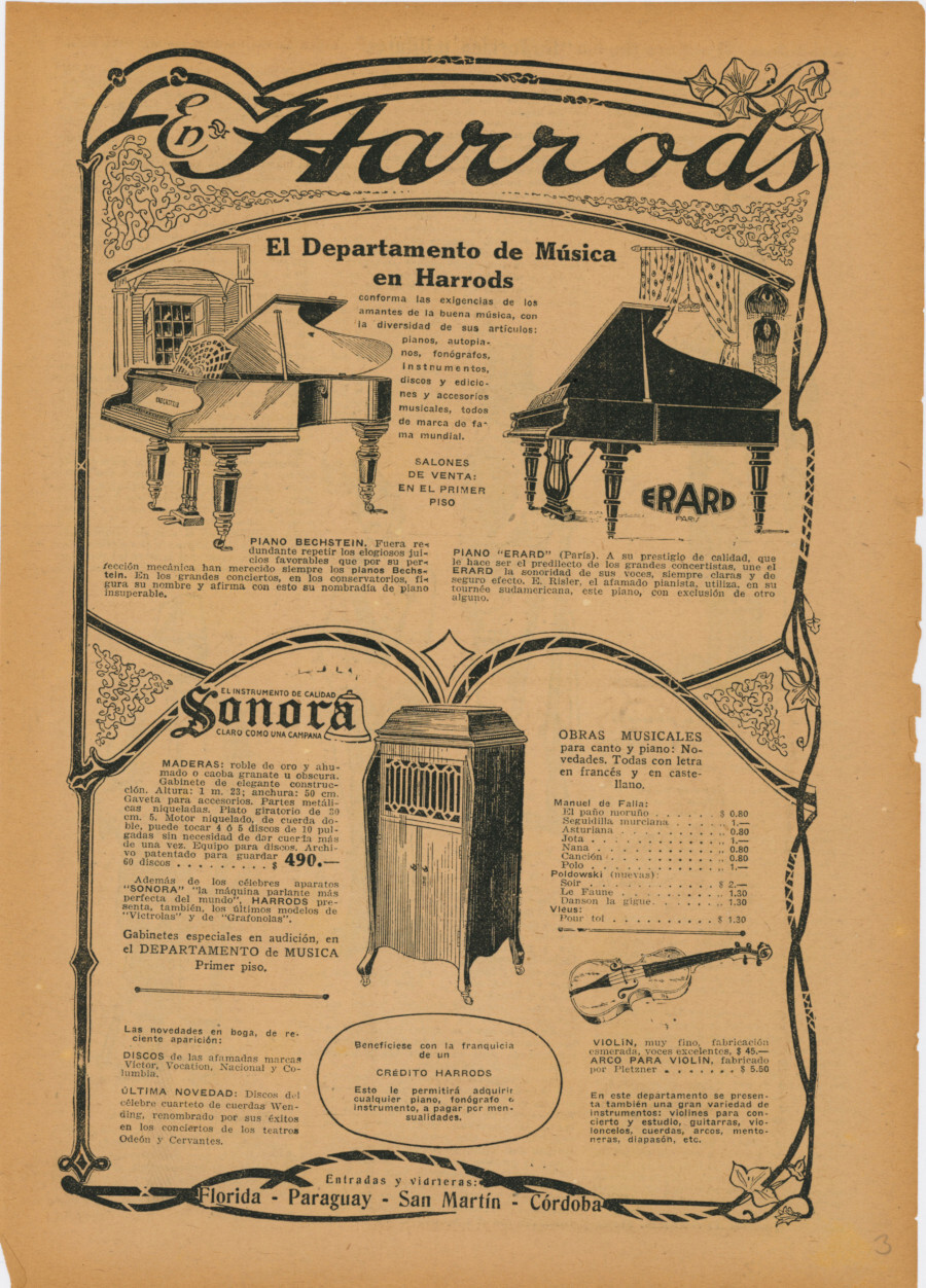 El departamento de musica en Harrods. Advertising 1922