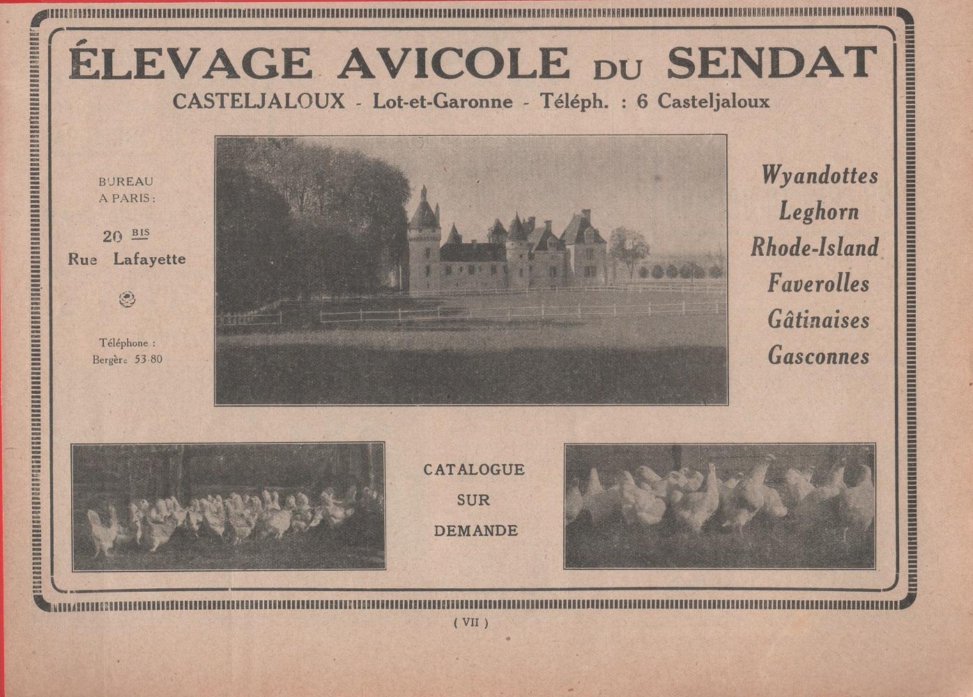 Elevage avicole du Sendat. Advertising 1924