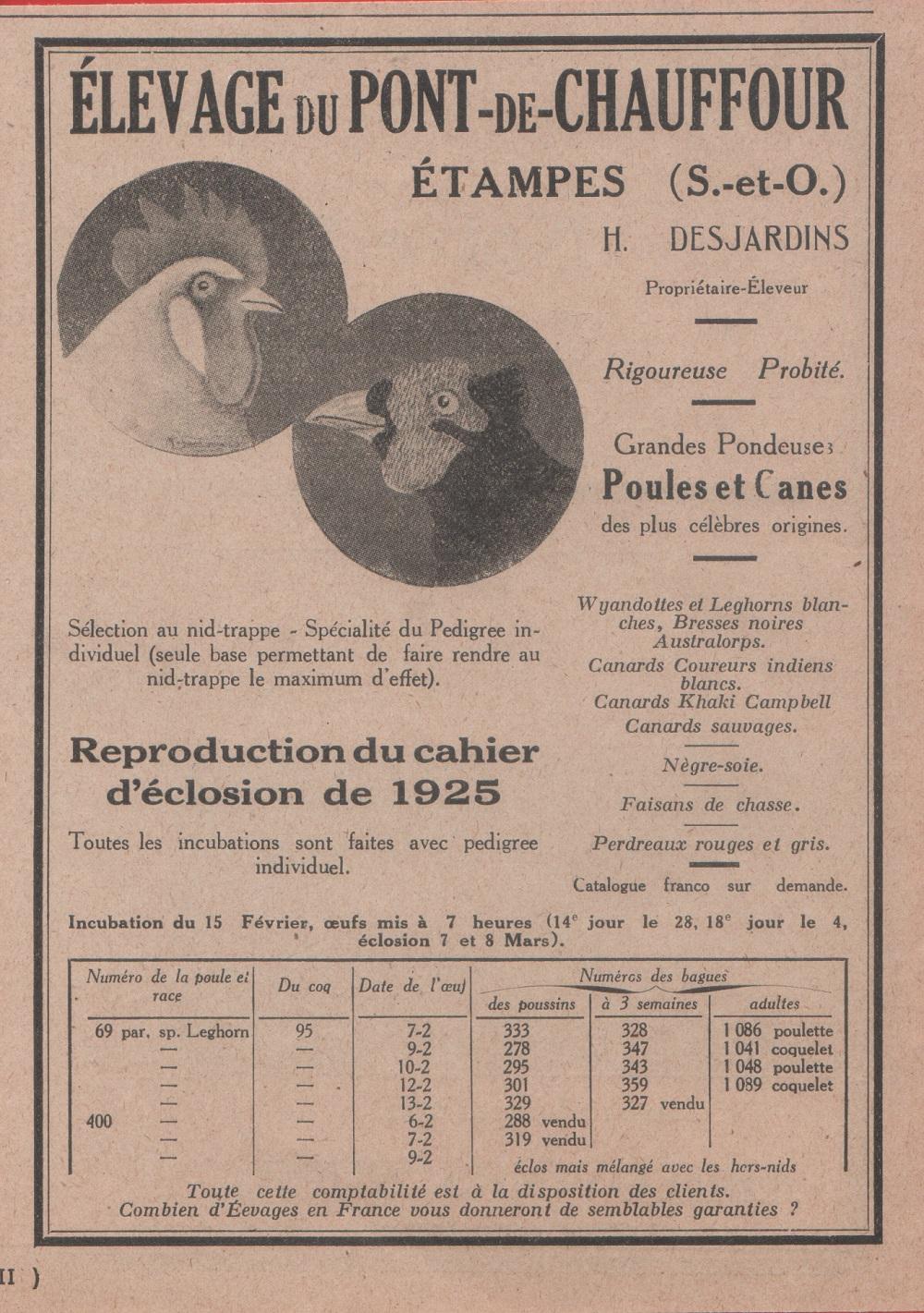 Elevage du Pont de Chauffour. Étampes (S et O.). Advertising …