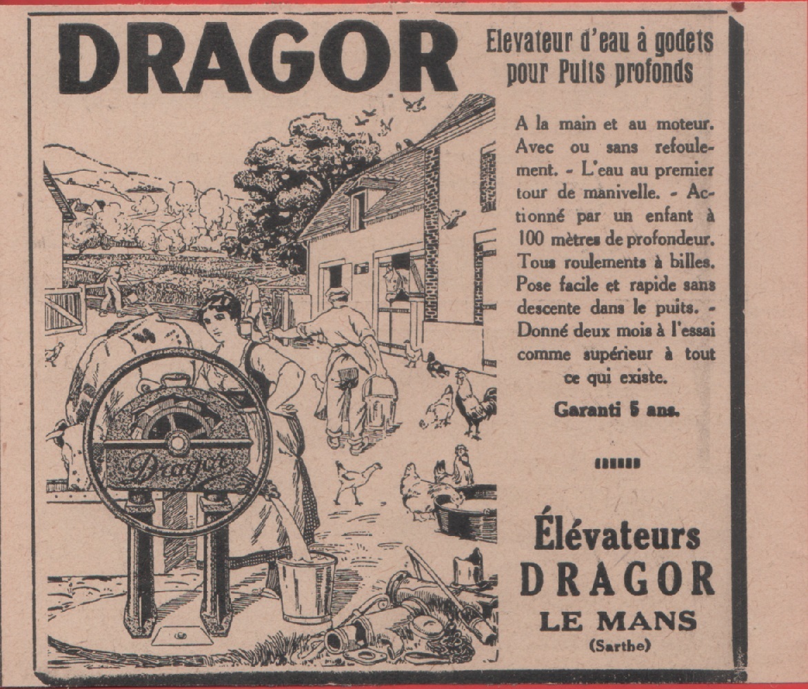 Elevateurs Dragon. Le Mans. Advertising 1928