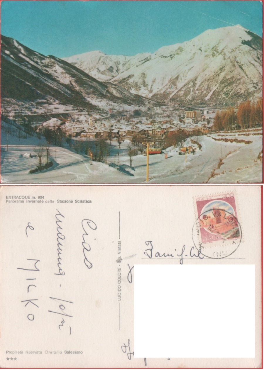 Entraque (CN). Panorama invernale della stazione sciistica. Viaggiata