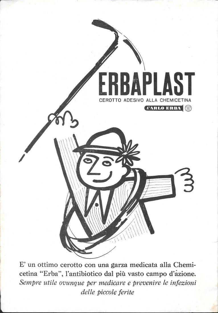 Erbaplast. Cerotto adesivo alla chemicetina. Carlo Erba. Advertising 1961