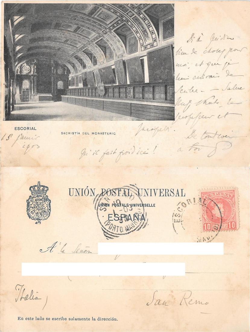 Escorial (SPA). Sacristia del Monastirio. Viaggiata 1903