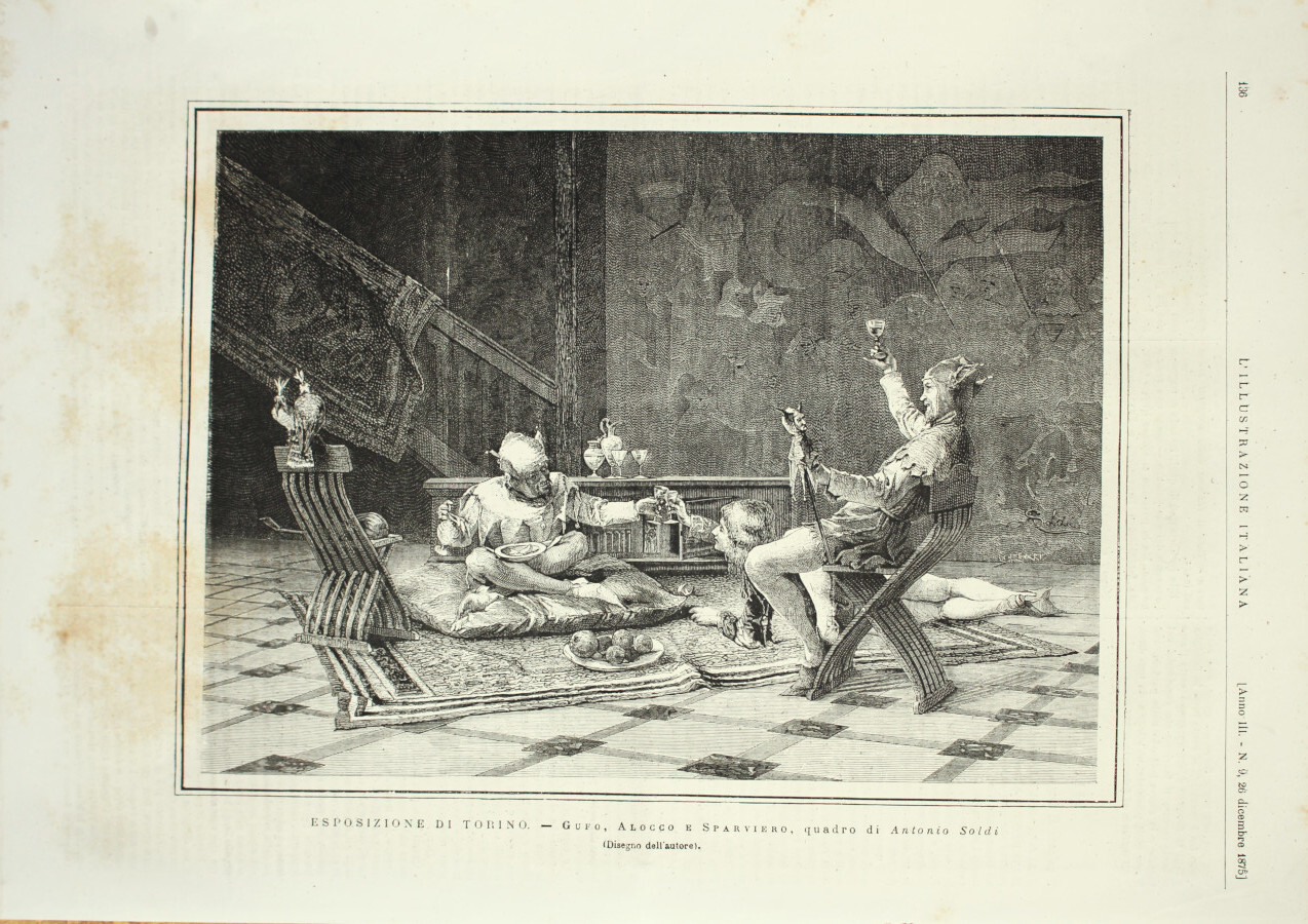 Esposizione di Torino. Gufo, alocco e sparviero, quadro di Antonio …