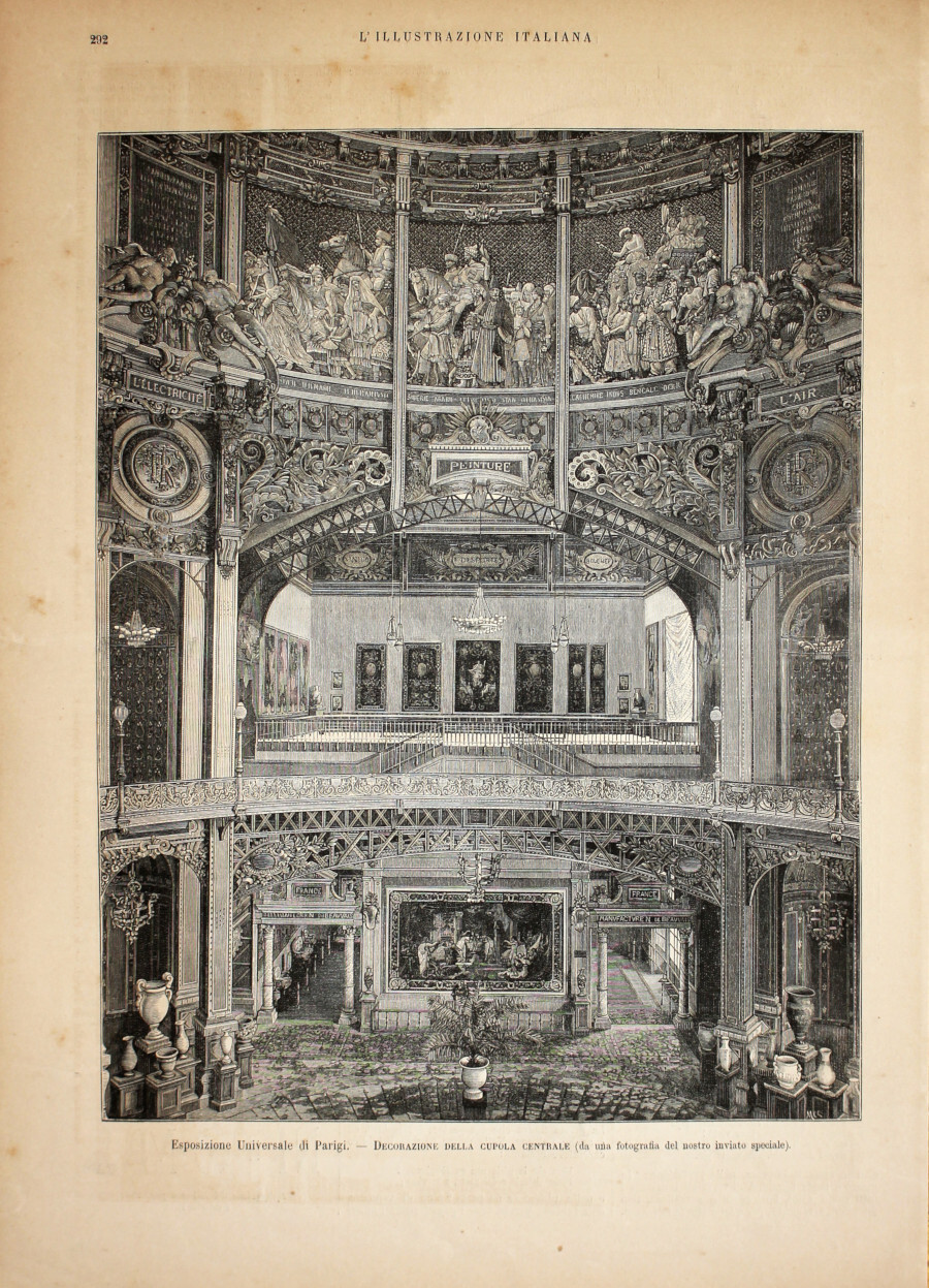Esposizone Universale di Parigi. Decorazione della cupola centrale. Stampa 1889