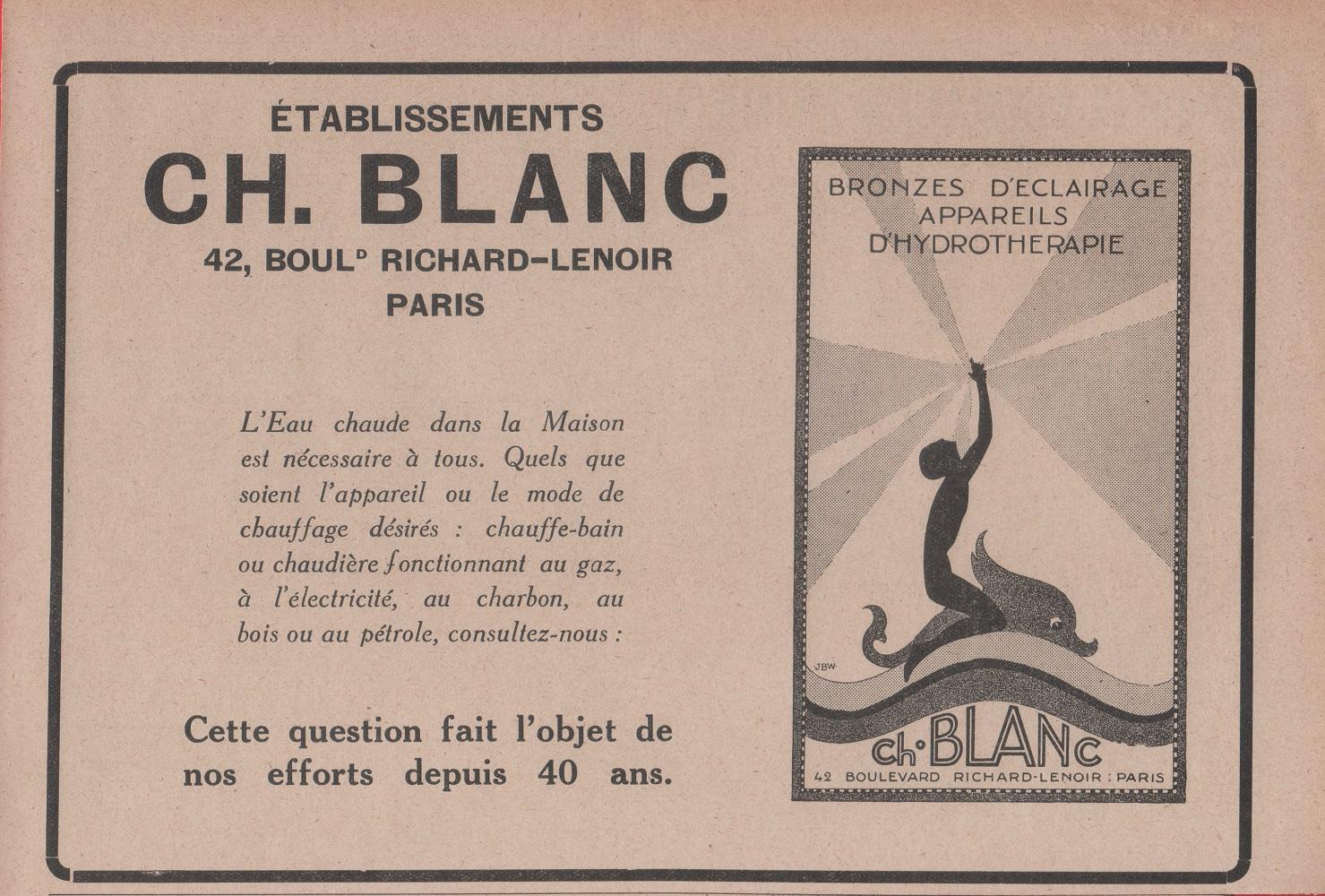 Etablissements CH. Blanc Paris. Advertising 1926