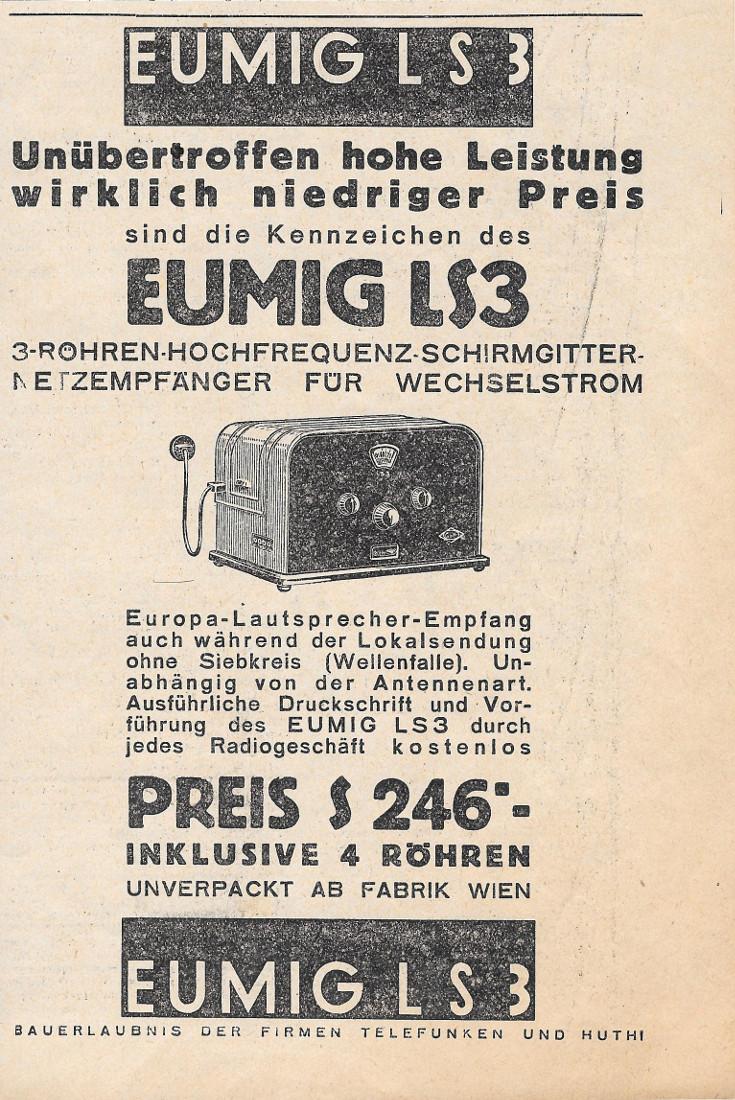 Eumig LS3 . Bauerlaunis der firmer Telefunken und Huthi. Advertising …