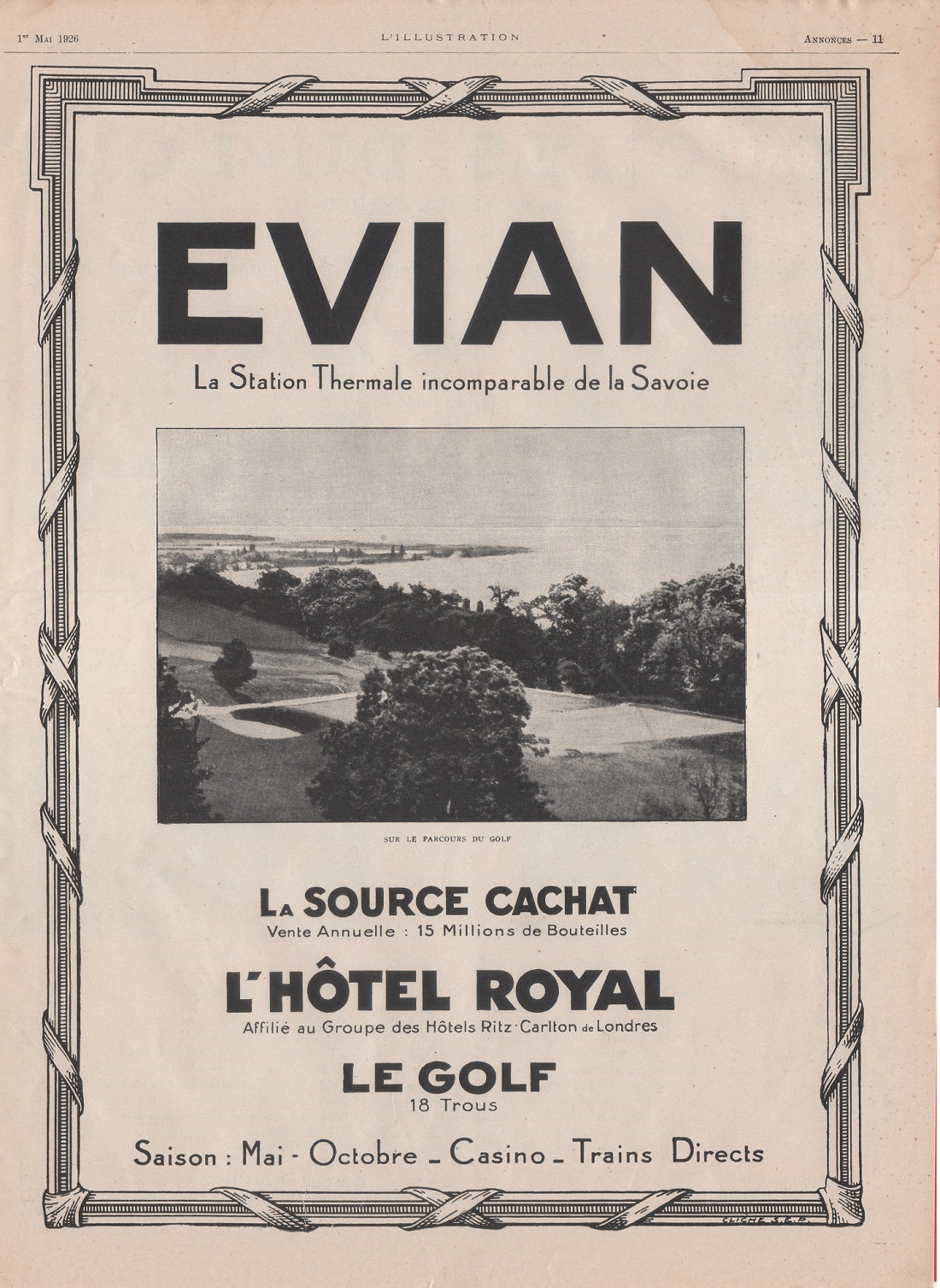 Evian. La station thermale incomparable de le Savoie. Advertising 1926