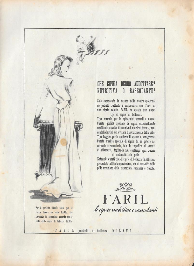 Faril, le ciprie nutritive e rassodanti . Pubblicita 1943