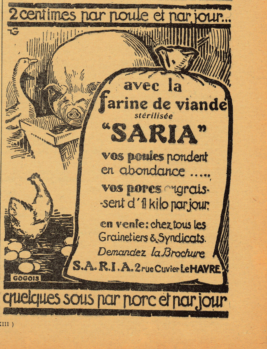 Farine de viande SARIA. Advertising 1927