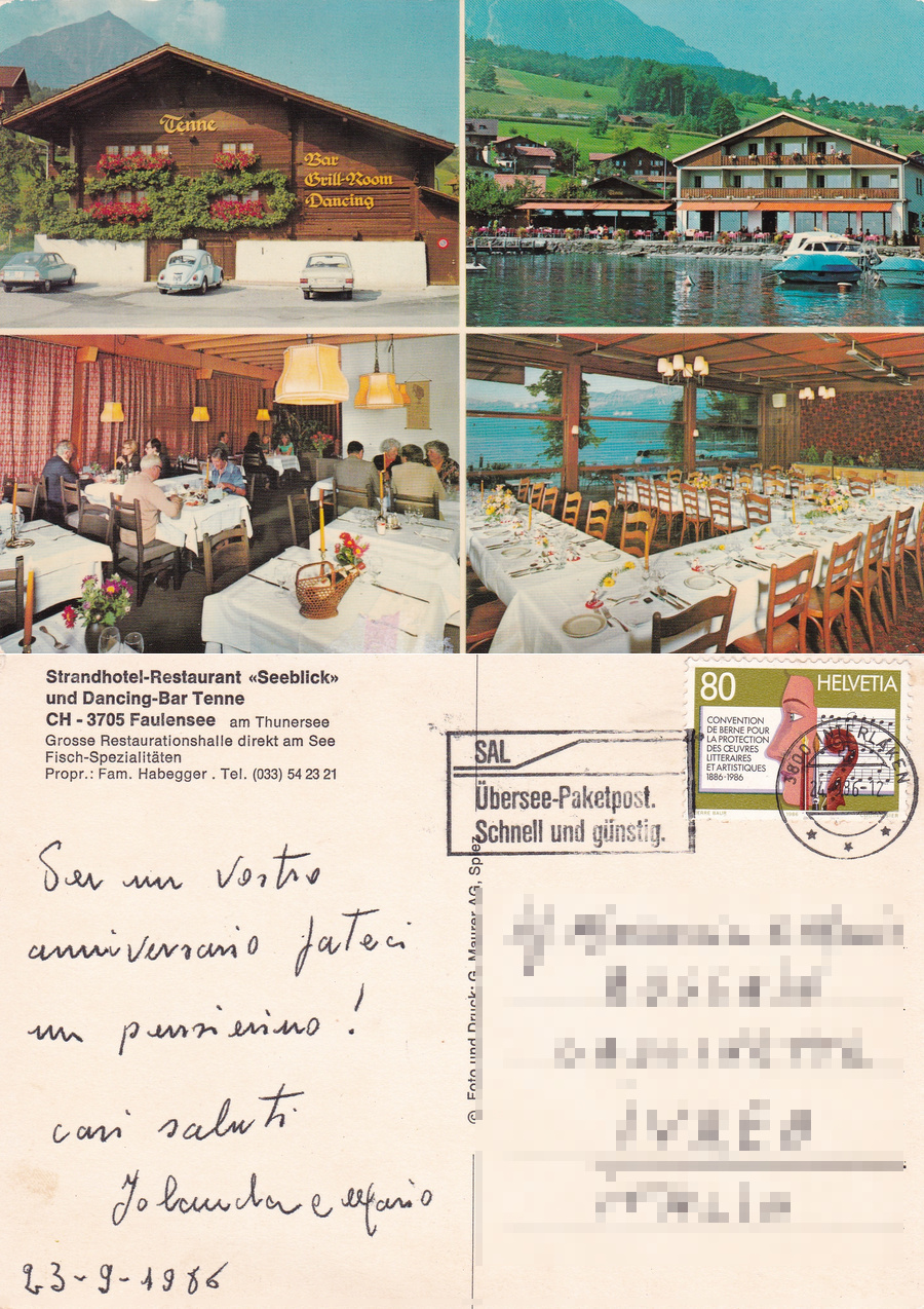 Faulensee. Stradhotel-Restaurant Seeblick und Dancing-Bar Tenne. Viaggiata 1986
