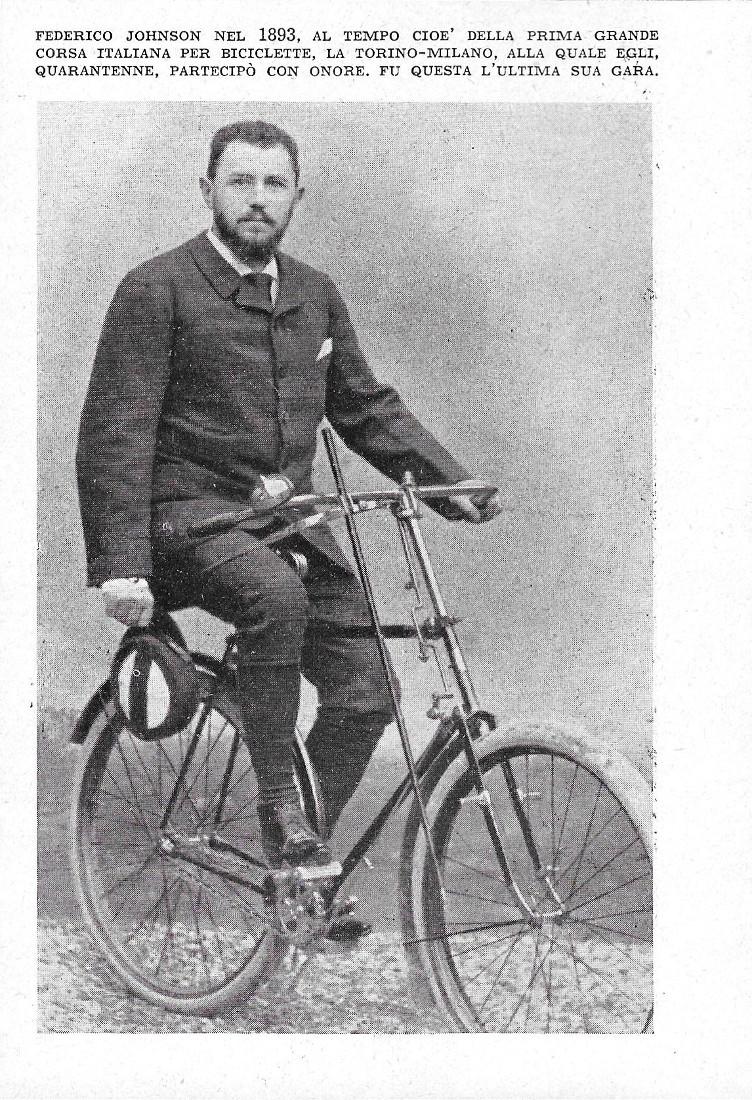Federico Johnson nel 1893 al tempo della Torino-Milano. Stampa 1942