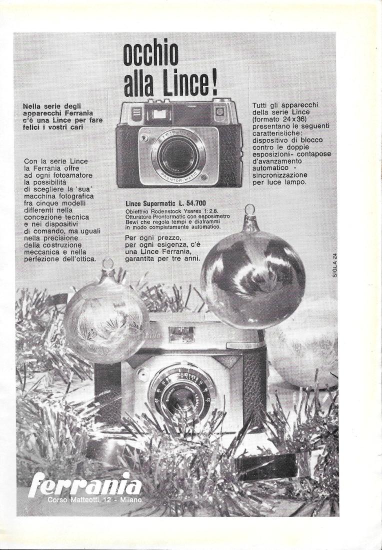 Ferrania Lince Supermatic. Advertising 1963