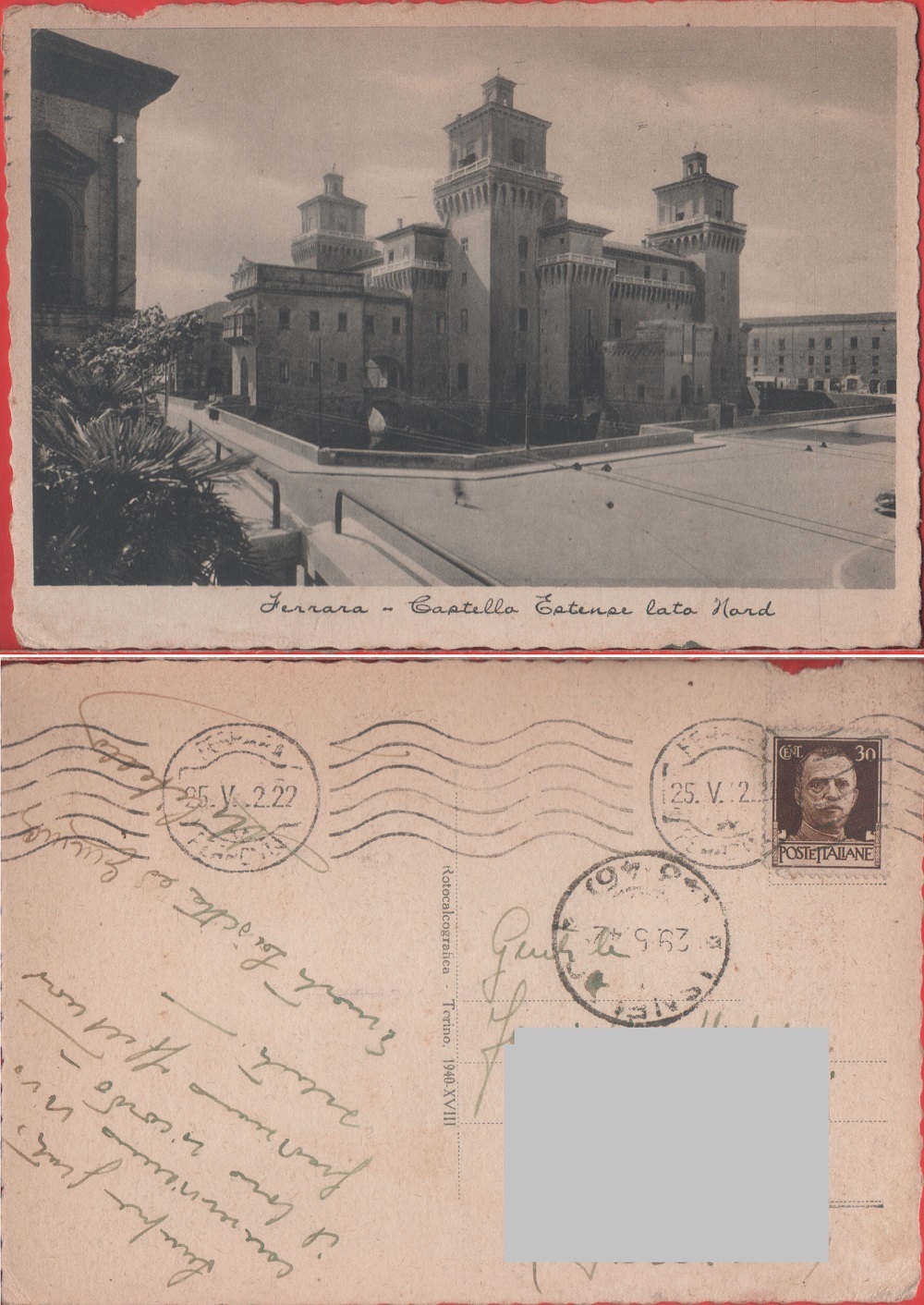 Ferrara. Castello Estense, lato nord. Viaggiata 1922