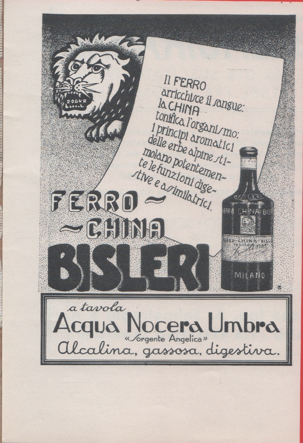 Ferro china Bisleri. Advertising 1935