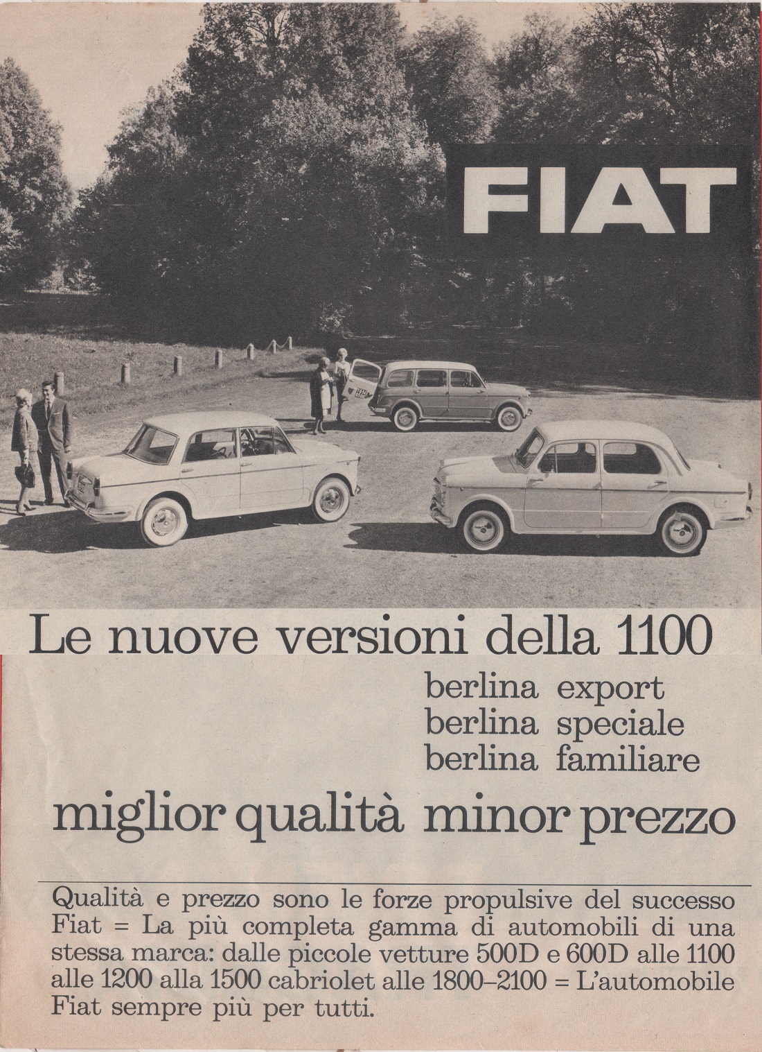 Fiat. Le nuove versioni della 1100. Advertising 1960
