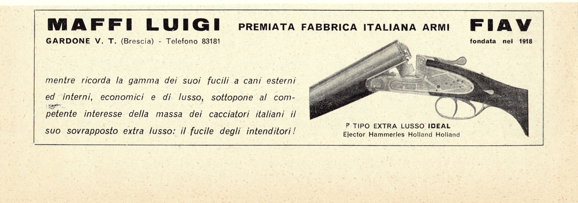 FIAV Maffi Luigi. Fabbrica d'armi. Gardone VT. Advertising 1963