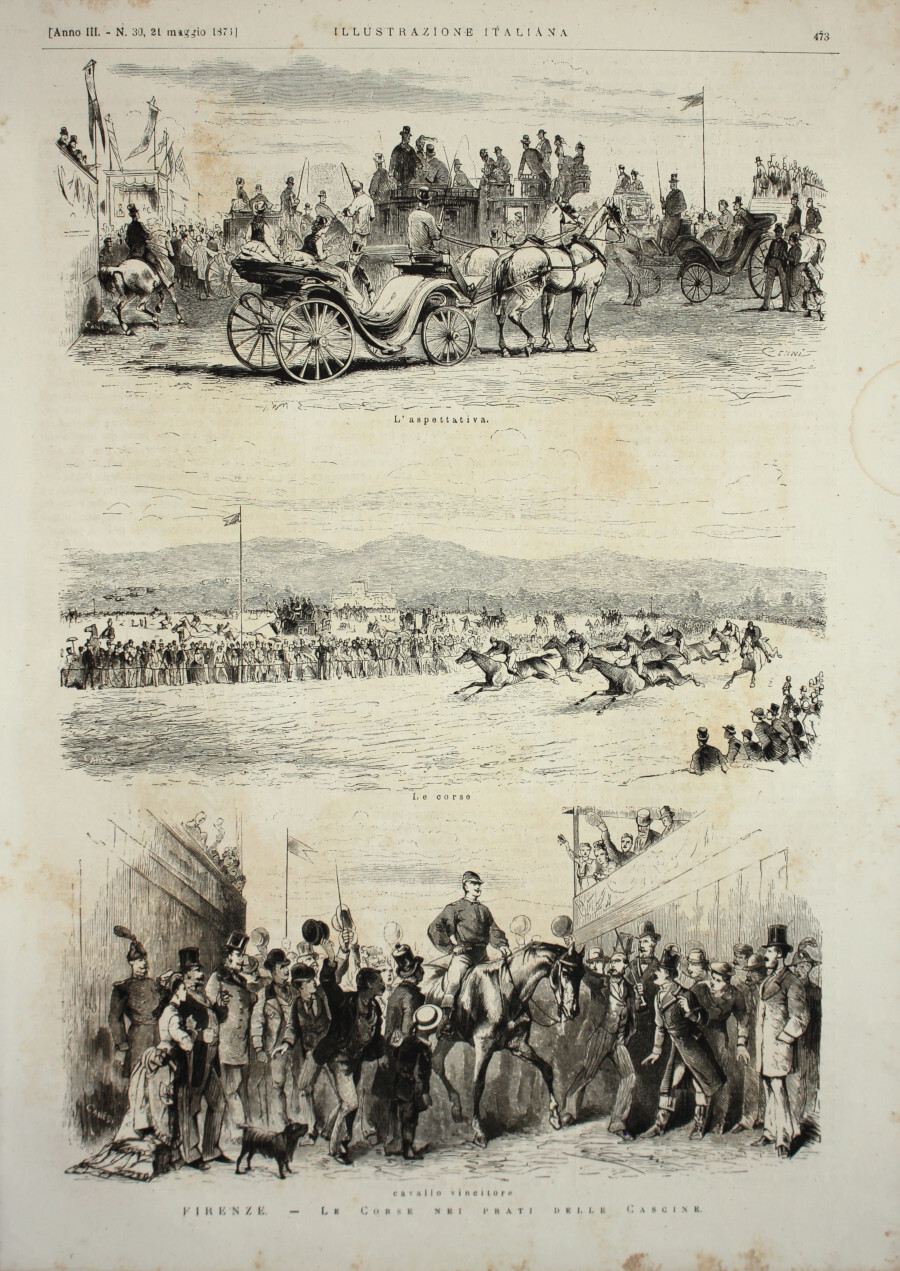 Firenze. Le corse nei prati delle Cascine. Stampa 1876
