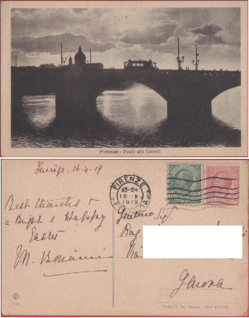 Firenze.Ponte alla Carraia. Viaggiata 1919. Tram