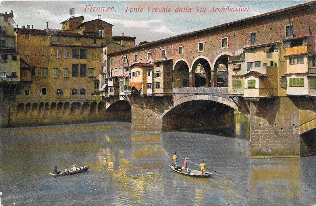 Firenze. Ponte Vecchio dalla Via Archibusieri. Non viaggiata, originale d'epoca