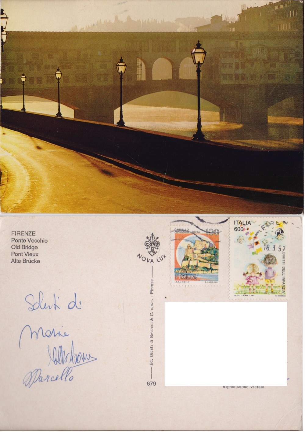 Firenze. Ponte vecchio. Viaggiata 1992