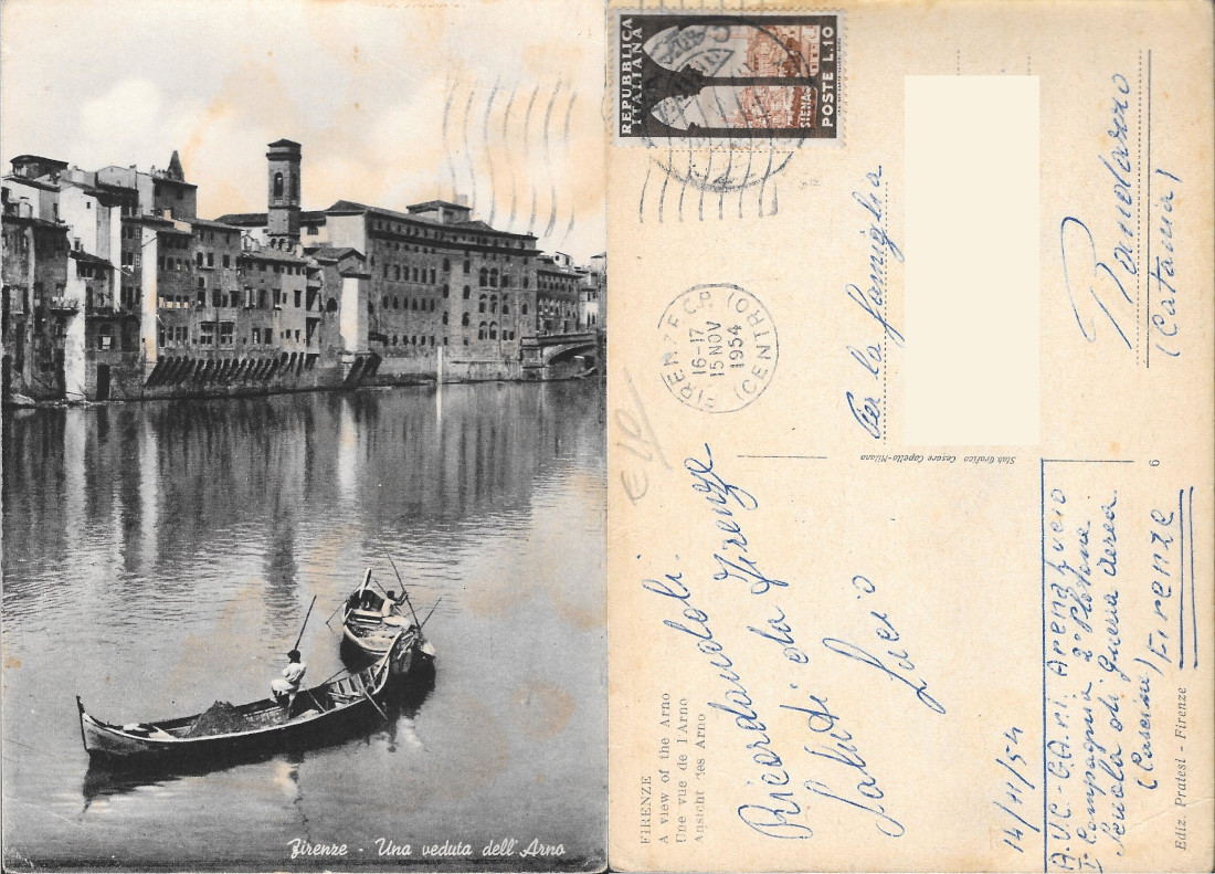 Firenze. Una veduta dell'Arno. Viaggiata 1954