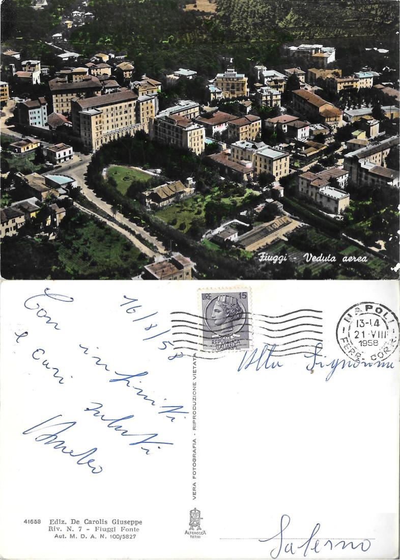 Fiuggi. Veduta aerea. Alterocca. Viaggiata 1958