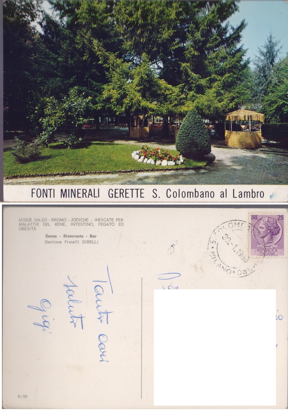 Fonti Minerali Gerette. S. Colombano al Lambro (MI). Viaggiata 1968