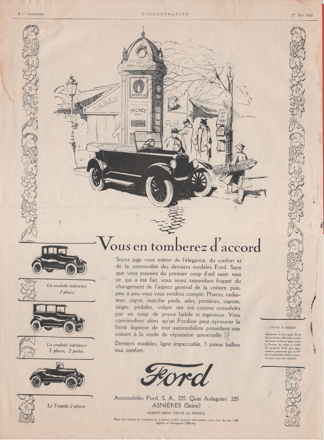 Ford. Vous en tomberez d'accord. Advertising 1926