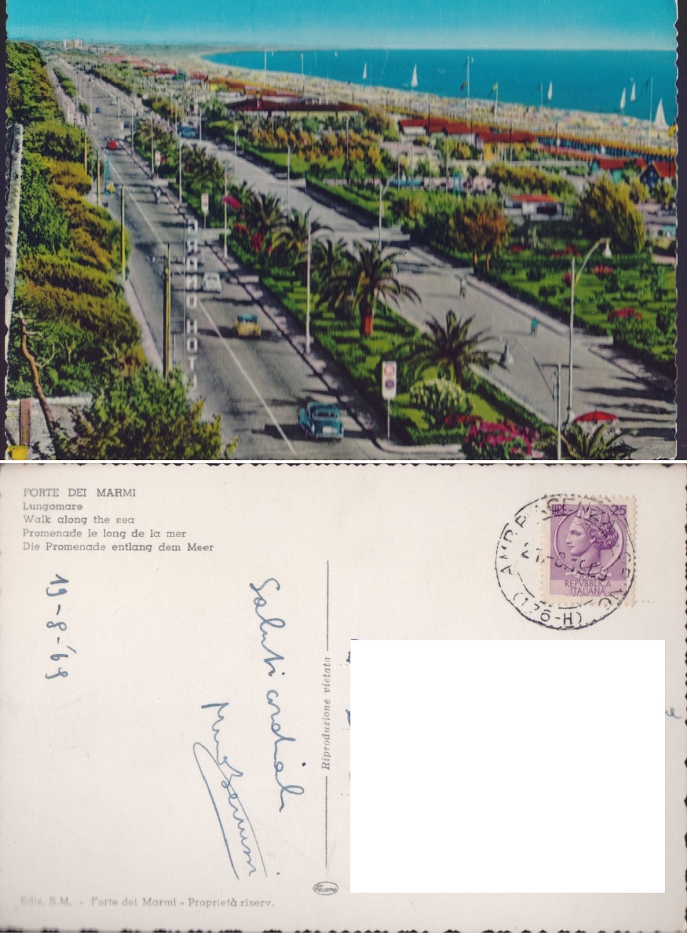 Forte di Marmi (LU). Lungomare. Viaggiata 1969