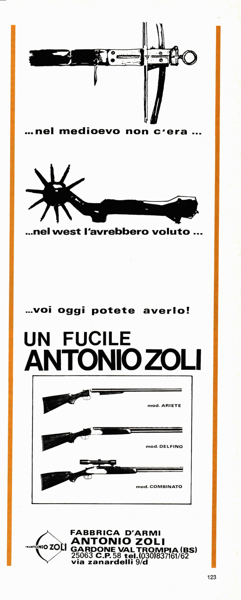 Fucili Antoni Zoli. Advertising 1969