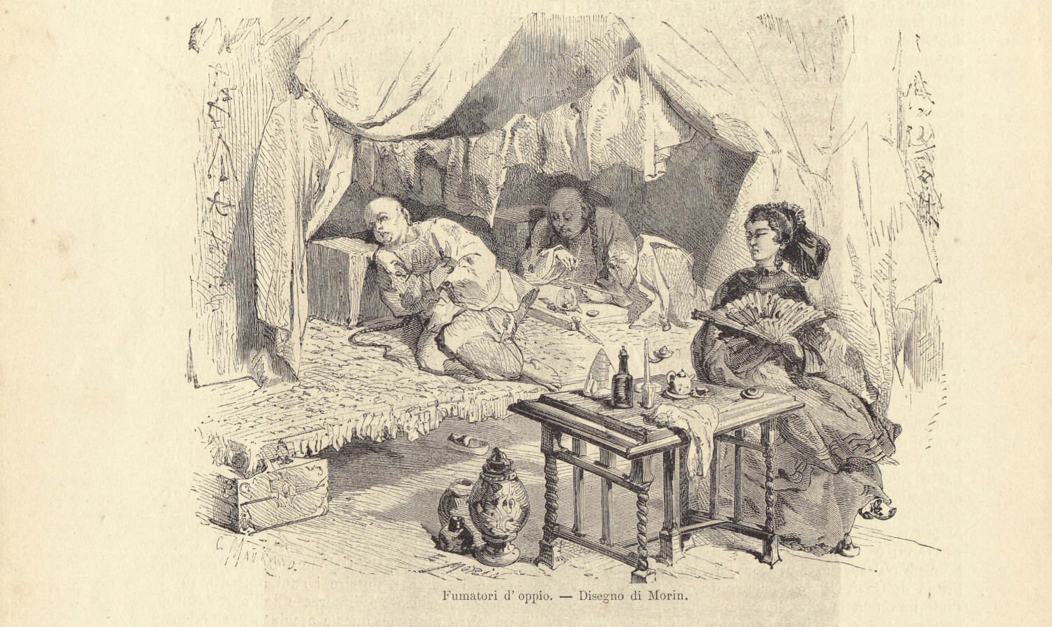 Fumatori d'oppio (Cina). Illustrazione 1864