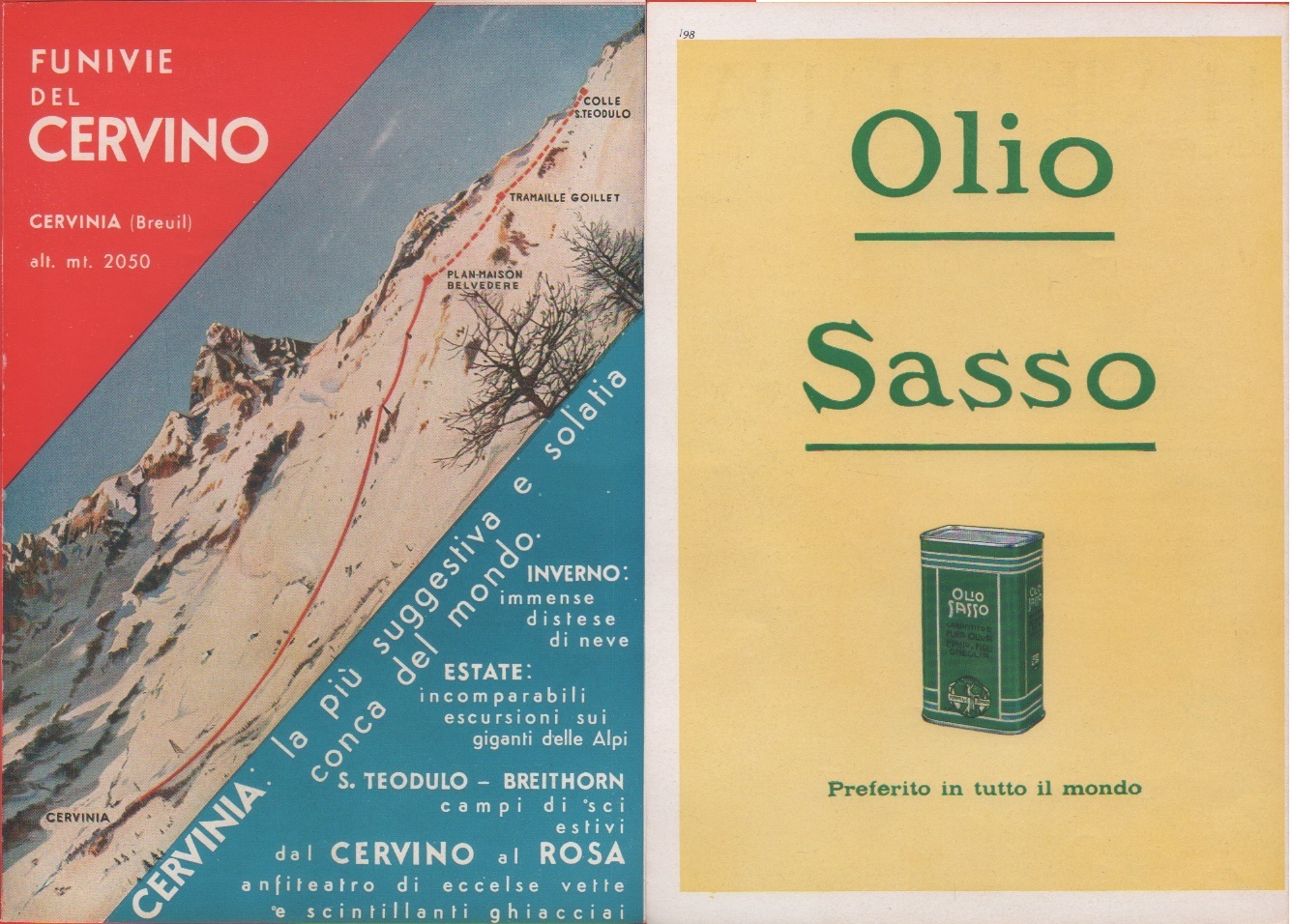 Funivie del Cervino / Olio Sasso. Advertising 1937