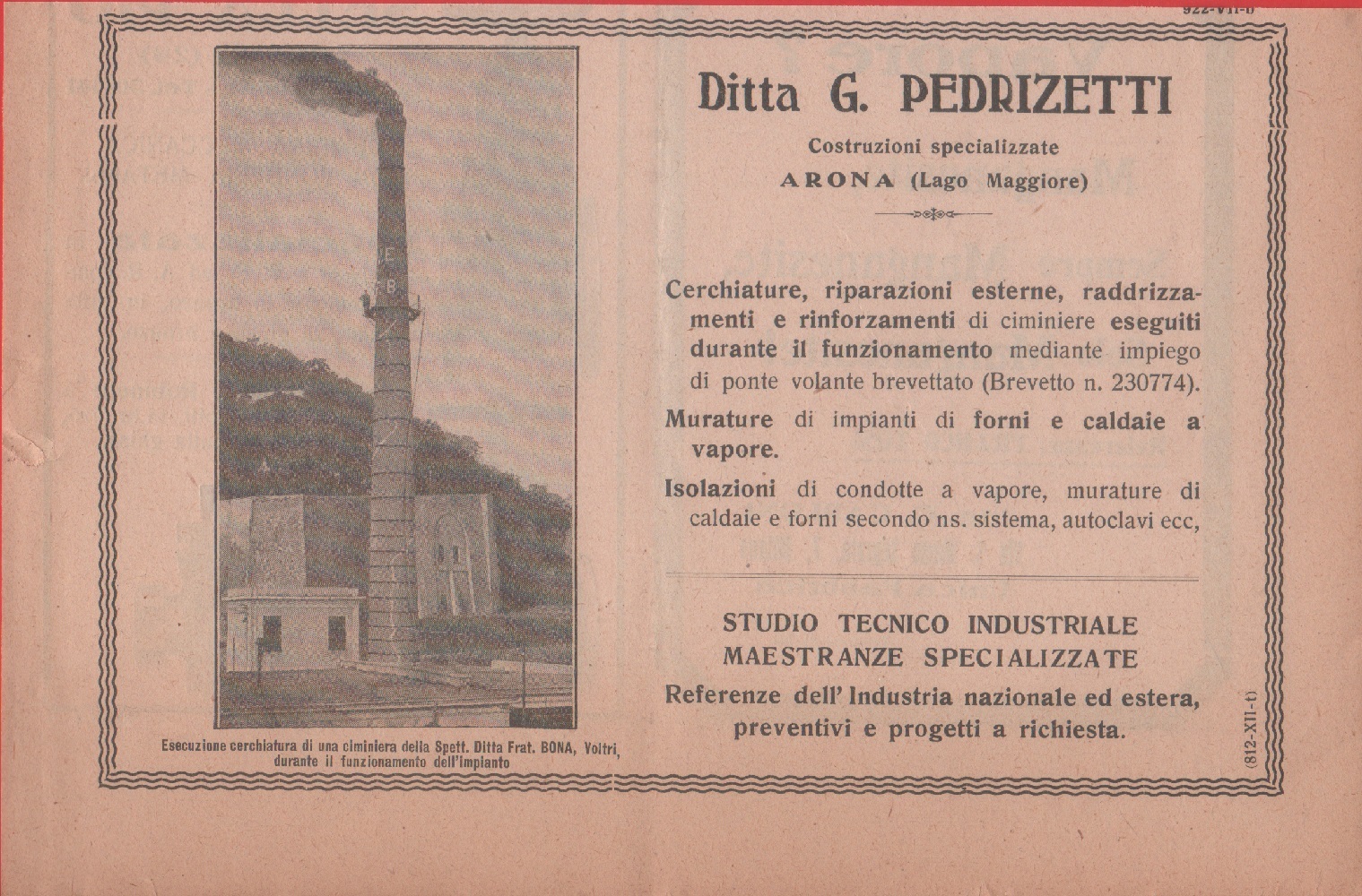 G. Pedrizetti. Lavori su ciminiere, murature forni e caldaie. Advertising …