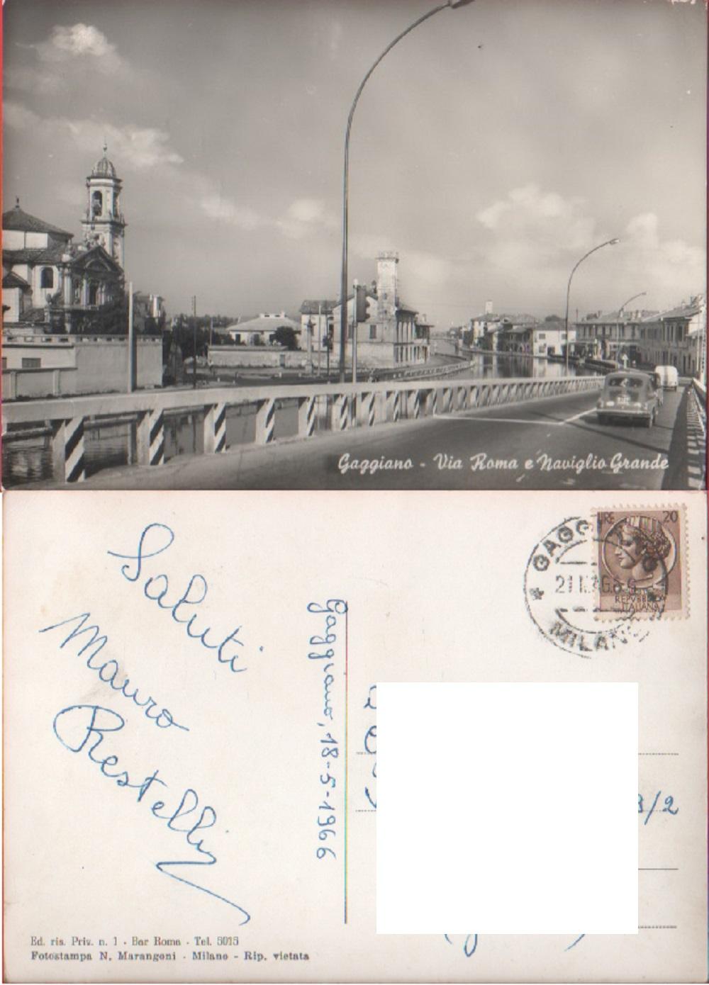 Gaggiano. Via Roma e Naviglio Grande. Viaggiata 1966