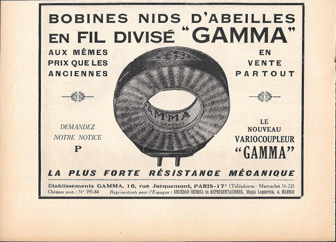 Gamma, bobines nids d'abeille - Advertising 1920