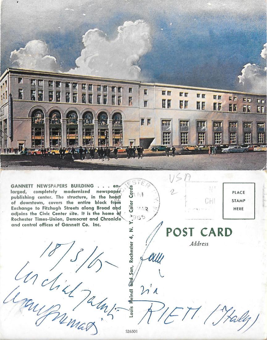 Gannett Newspapers Bulding. Rochester NY. Viaggiata 1965