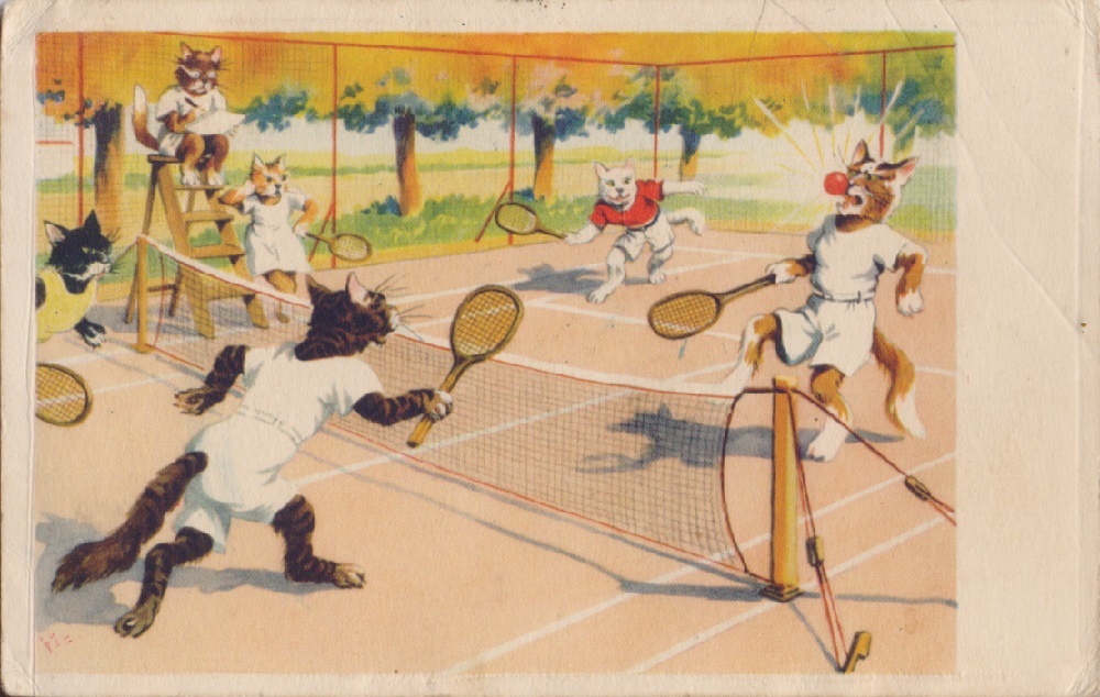 Gatti che giocano a tennis . Viaggiata 1945