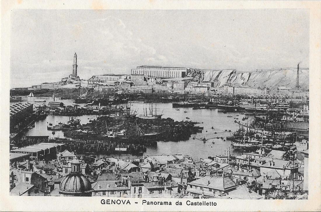 Genova. Panorama da Castelletto. Non viaggiata, originale d'epoca