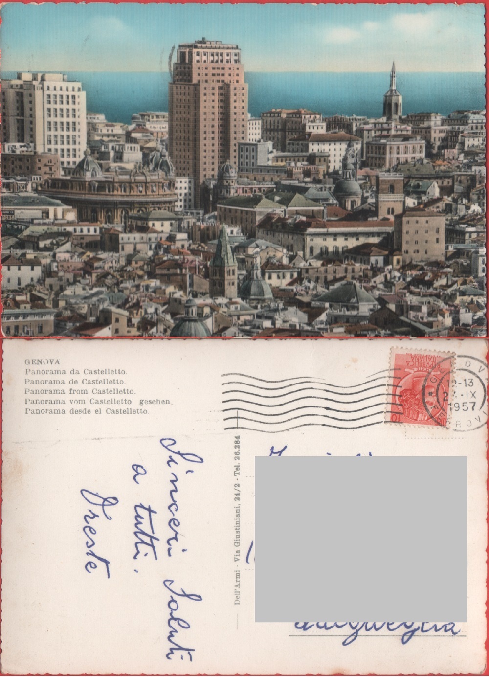 Genova. Panorama da Castelletto. Viaggiata 1957