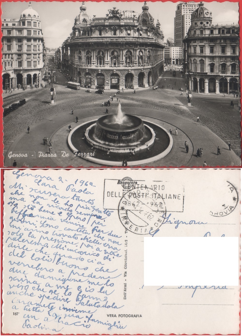 Genova. Piazza De Ferrari. Viaggiata 1962