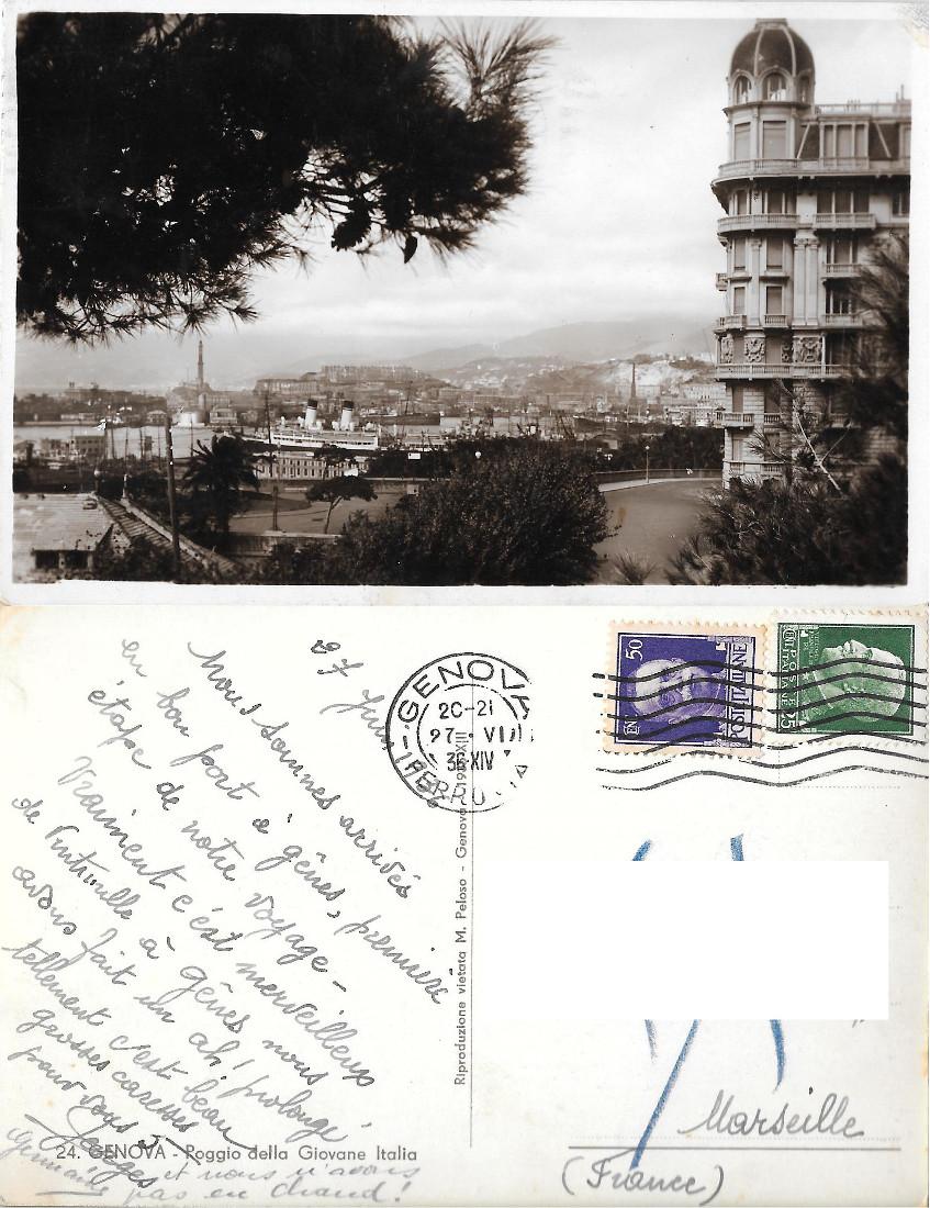 Genova. Poggio della Giovane Italia. Viaggiata 1936