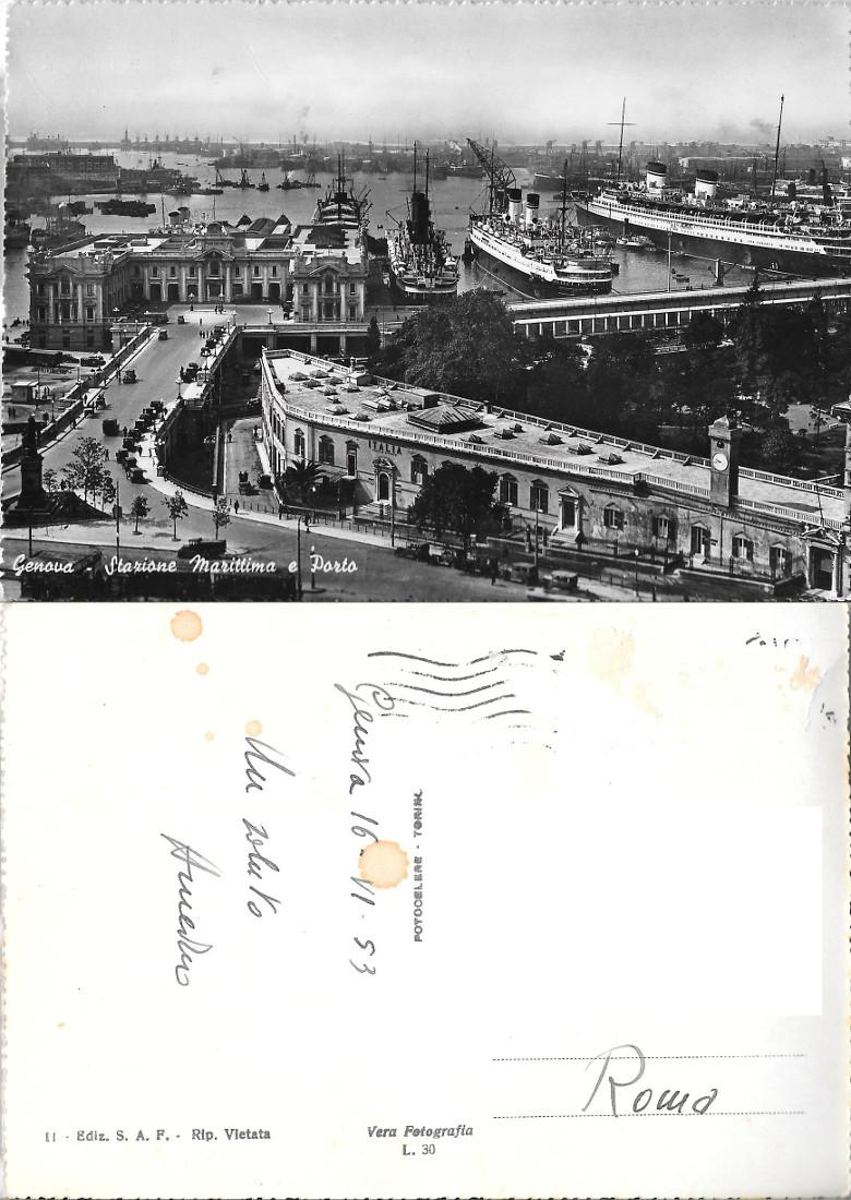 Genova. Stazione Marittima e Porto. Viaggiata 1953