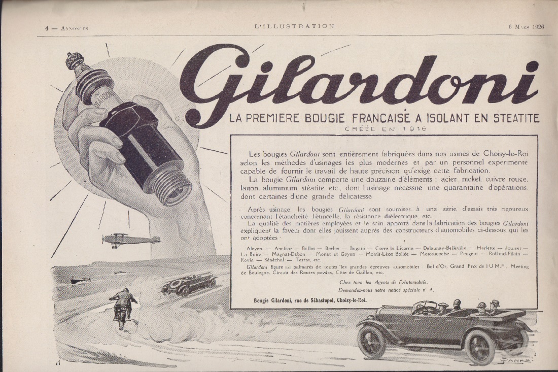 Gilardoni bugies. Advertising 1926