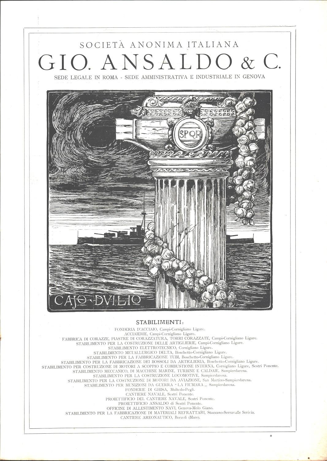 Gio. Ansaldo &amp; C. Genova (Caio Duilio)/Vaccum Oil Genova. Advertising …