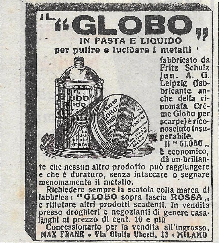 Globo per pulire e lucidare i metalli. Advertising 1912