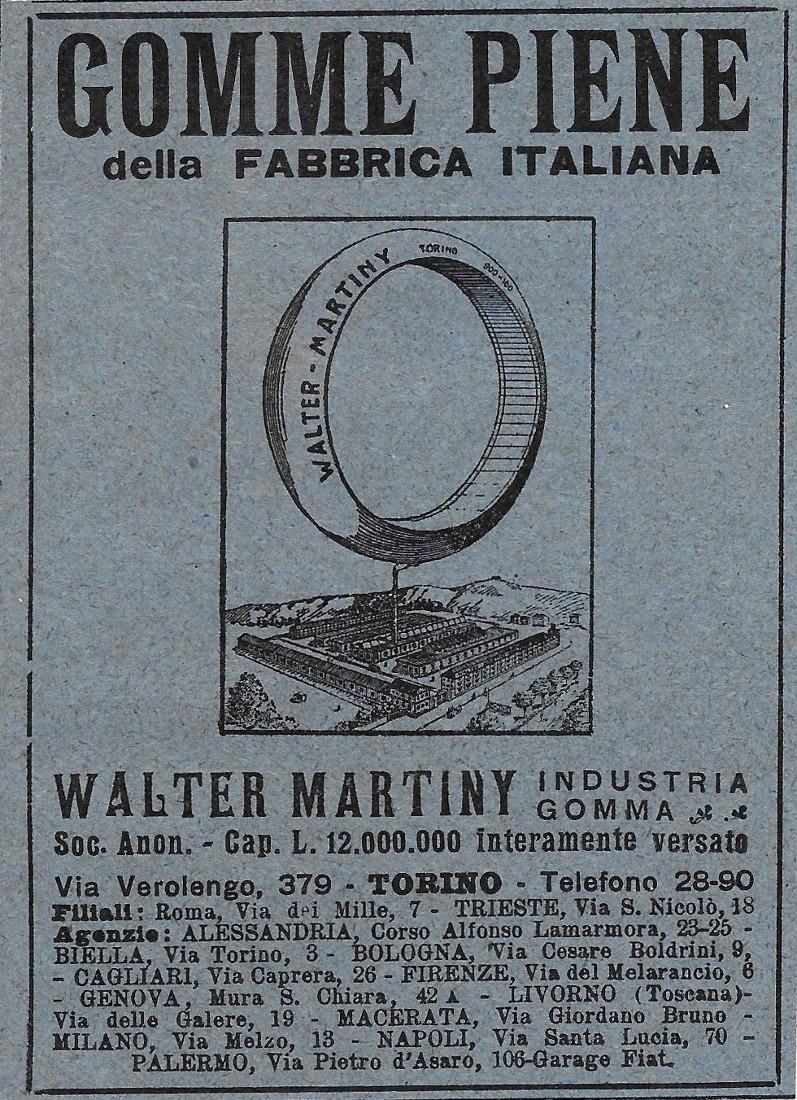 Gomme piene. Walter Martiny, Torino. Advertising 1920