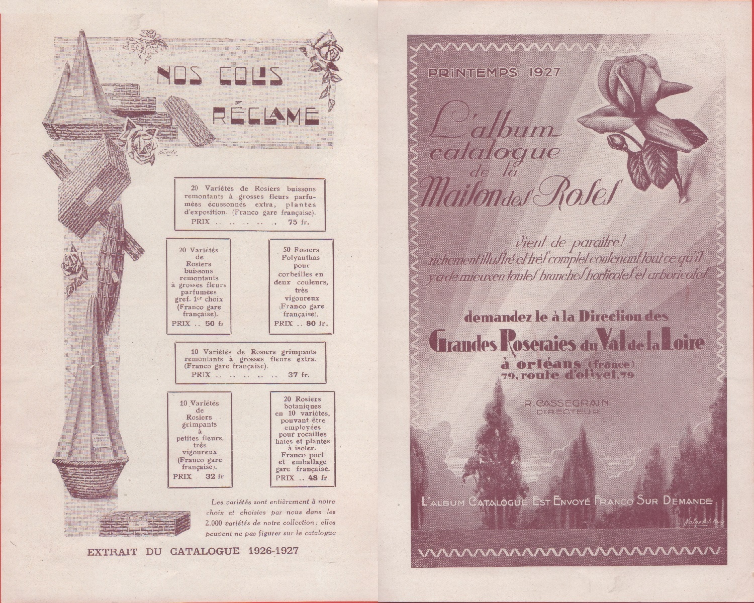 Grandes Rosaires du Val de la Loire, Orleans. Advertising 1927