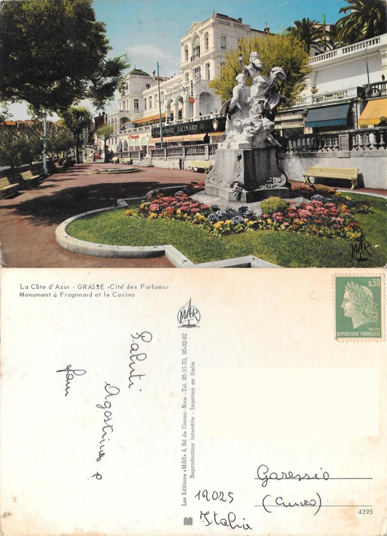 Grasse. Monument à Fragonard et le Casino. Affrancata non viaggiata